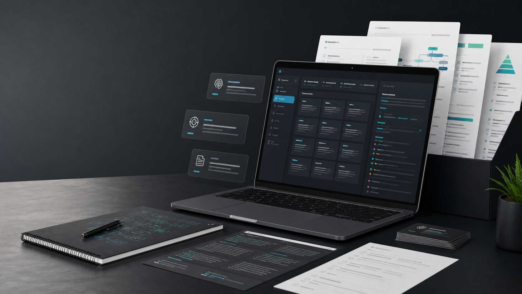 Mockup de Claude Prompt Library Pro con interfaz de prompts y documentos